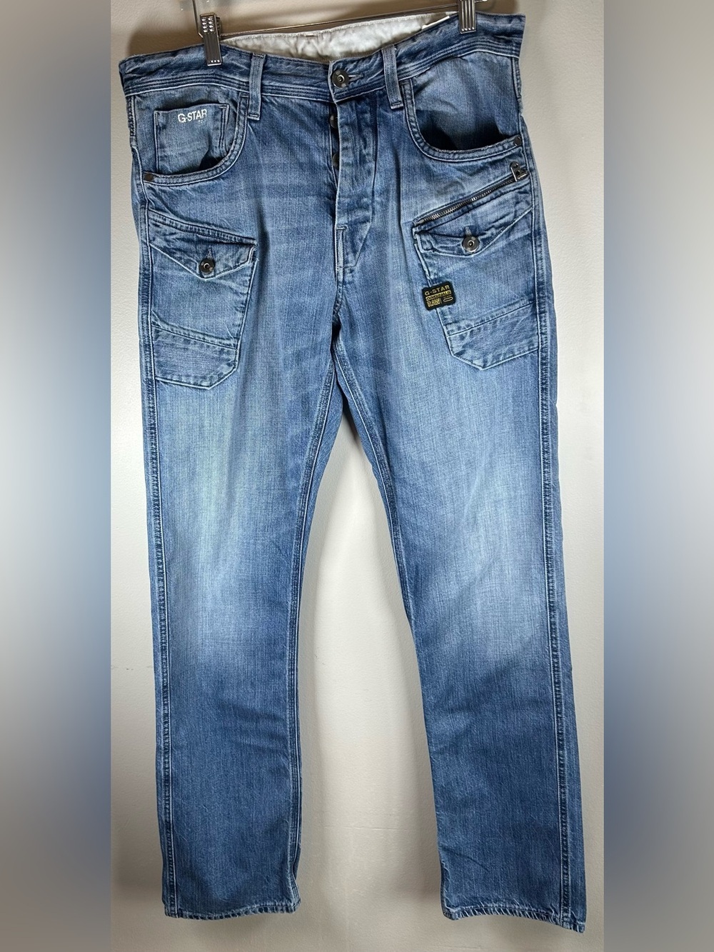 G-Star Raw Men’s Denim Jeans 32X34 Nattacc Straight Zip Pockets Cargo Light Wash